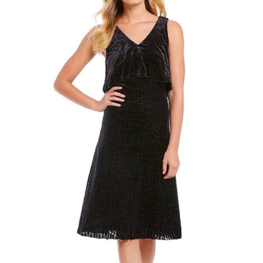 Halston Crush Velvet Dress w/ Flounced Top - Sz 6